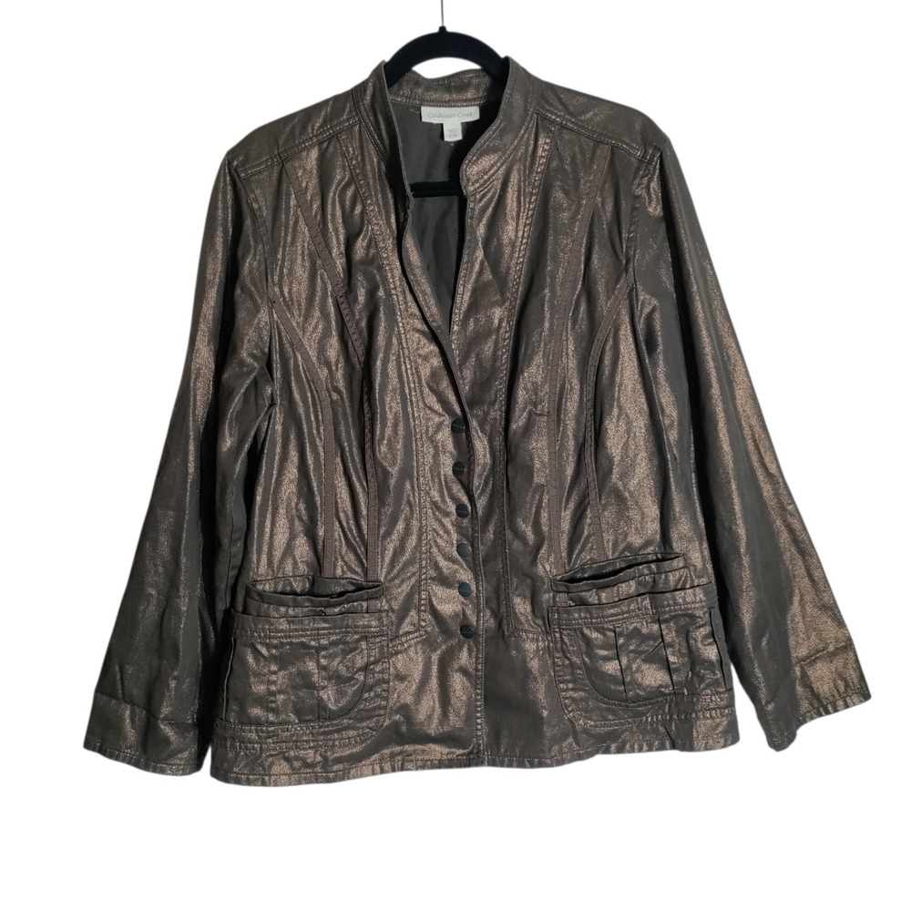 Coldwater Creek Women's Long Sleeve Snap Shimmer Jacket Brown Bronze Size W18